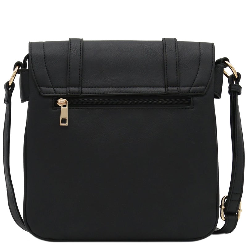 ALYSSA Double Compartment Large Flapover Crossbody Bag (Black) - Image 3